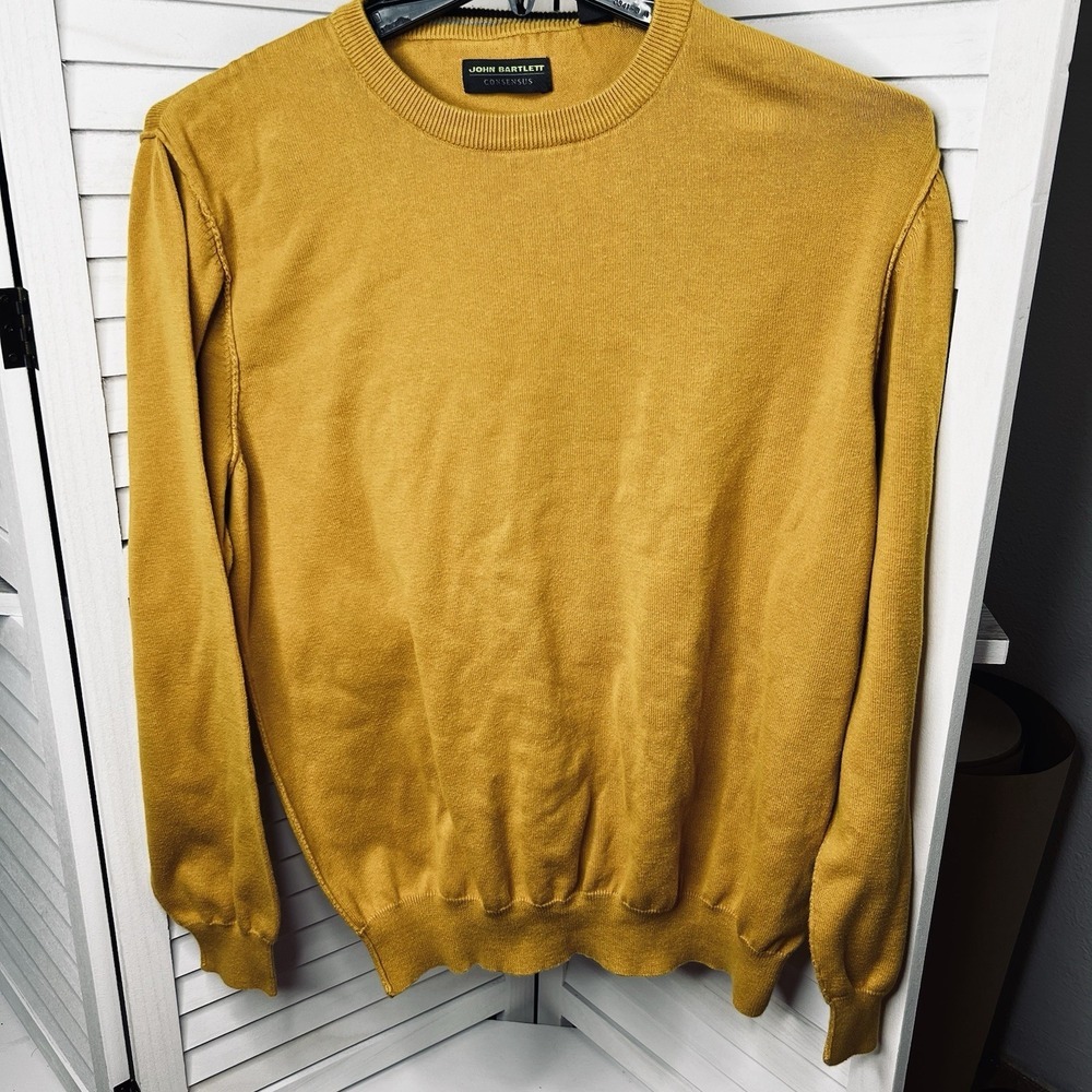 Vintage John Bartlett‎ Consensus Sweater Men's Sz Lg Dk Yellow "inside out hems"